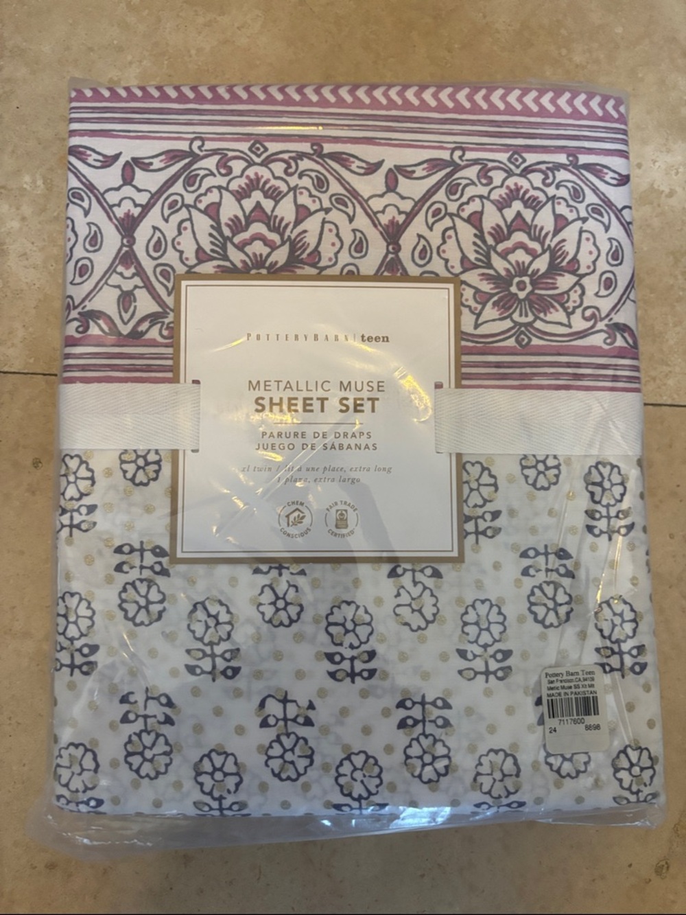 Pottery Barn Teen Metallic Muse Sheet Set - Purple, Gold, White